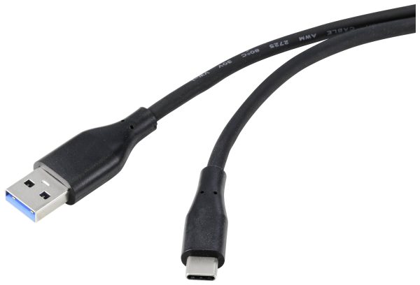 Renkforce Kabel USB USB 3.2 Gen1 Złącze męskie USB-A, Złącze męskie USB-C® 0.50 m czarny płaszcz z PVC, wysoka elastyczn