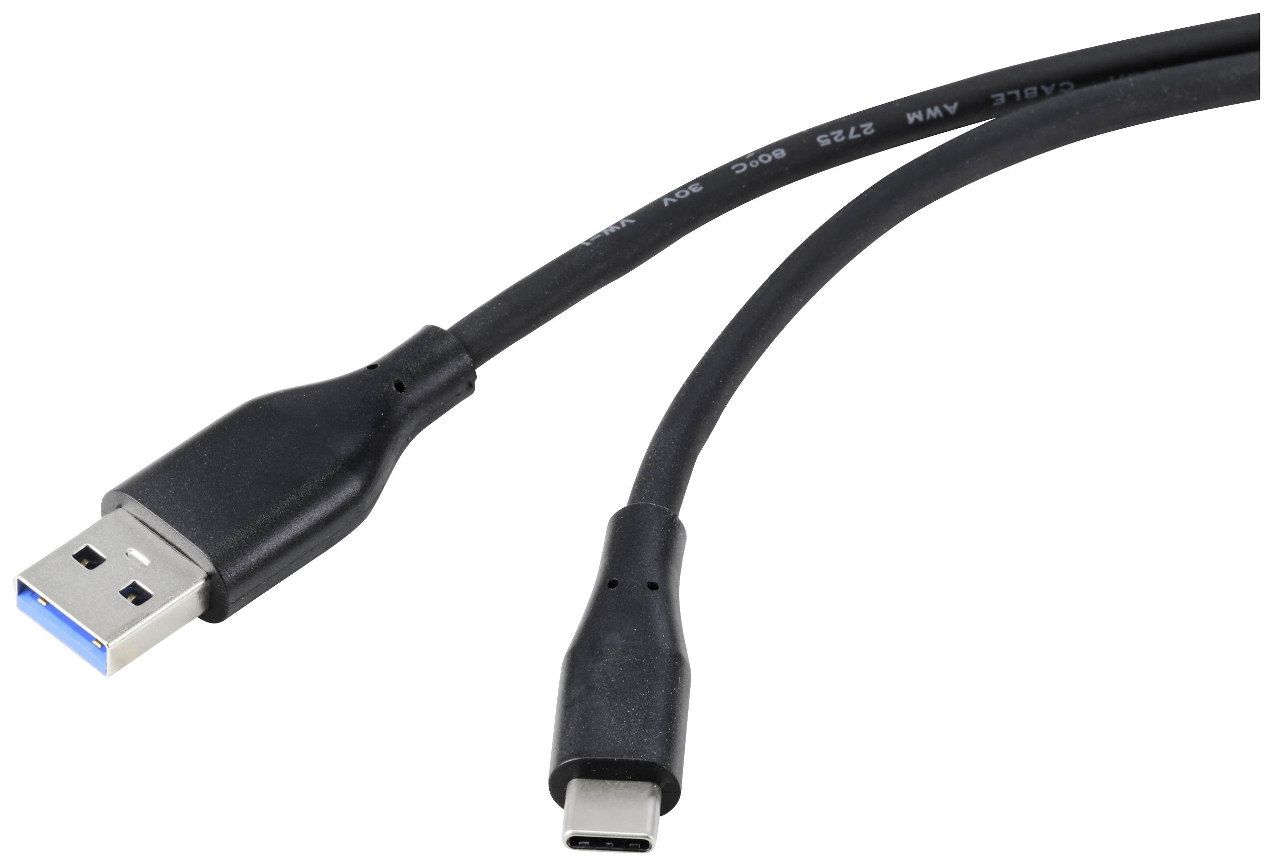 Renkforce Kabel USB USB 3.2 Gen1 Złącze męskie USB-A, Złącze męskie USB-C® 0.50 m czarny płaszcz z PVC, wysoka elastyczn - obrazek 1