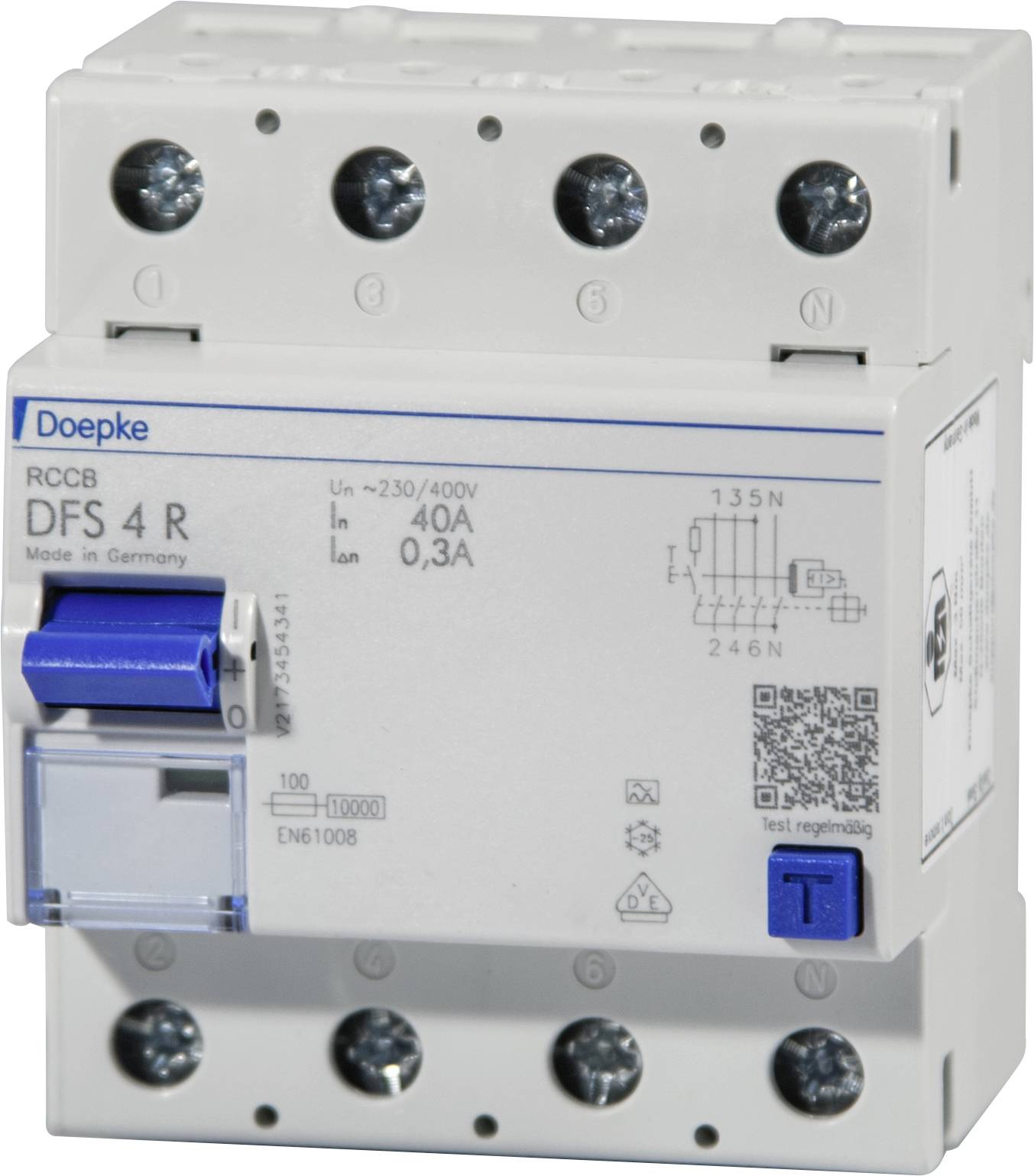Doepke 09144911 Wyłącznik różnicowoprądowy A 4 styki 63 A 0.03 A 400 V - obrazek 1