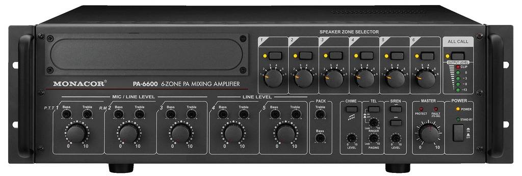 Monacor PA-6600 Wzmacniacz ELA 600 W 6-kanałowy 6 stref - obrazek 1