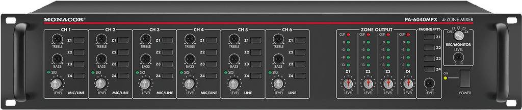 Monacor PA-6040MPX Przedwzmacniacz ELA 4-kanałowy 4 strefy - obrazek 1