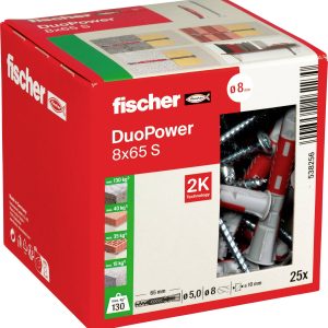 Fischer 538256 DUOPOWER 8×65 S LD Kołek 2-komponentowy 65 mm 8 mm 25 szt.