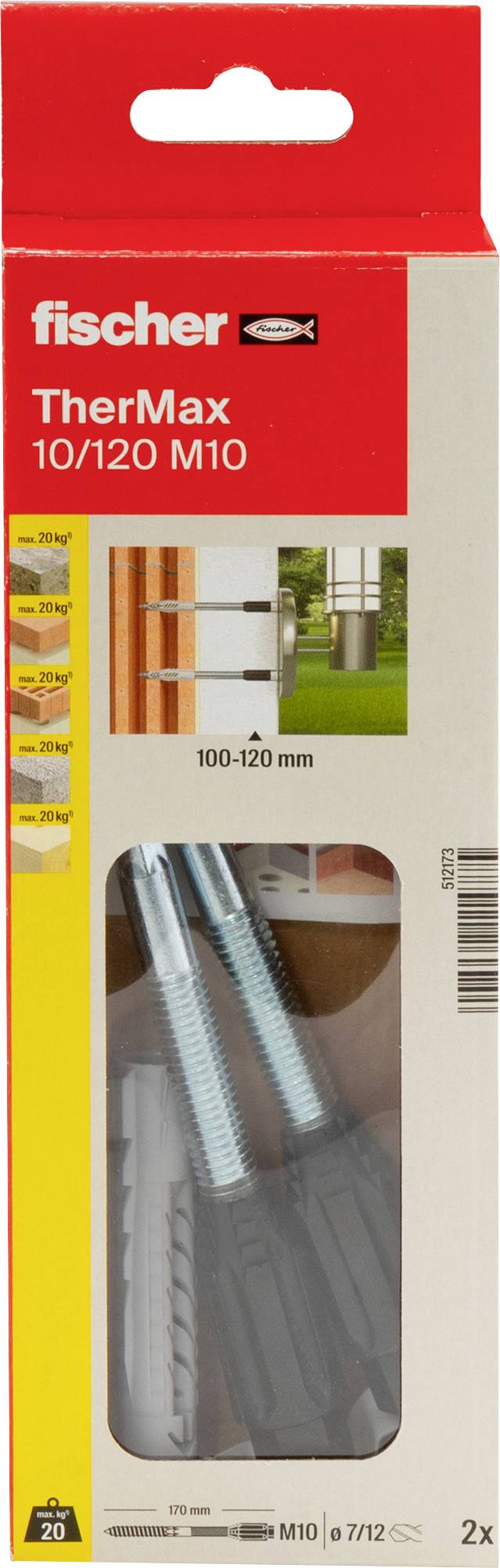 Fischer 512173 TherMax 10/120 M10 System mocowania z odstępem 180 mm 22 mm 2 szt. - obrazek 1