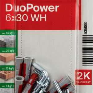 Fischer 535000 DuoPower 6 x 30 WH K NV Zestaw kołków 30 mm 6 mm 1 zest. Fischer 535000 DuoPower 6 x 30 WH K NV Zestaw kołków 30 mm 6 mm 1 zest.