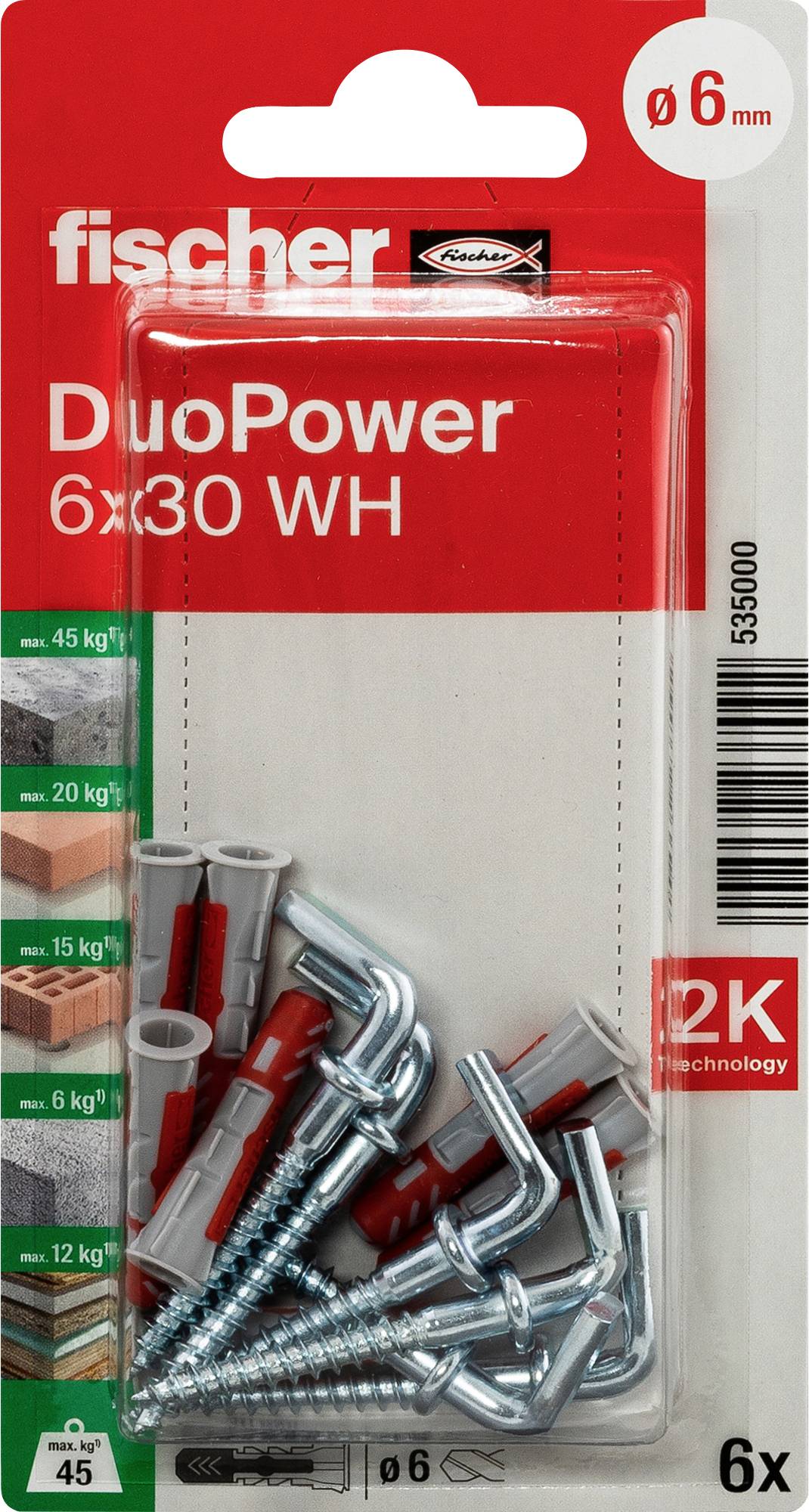 Fischer 535000 DuoPower 6 x 30 WH K NV Zestaw kołków 30 mm 6 mm 1 zest. - obrazek 1