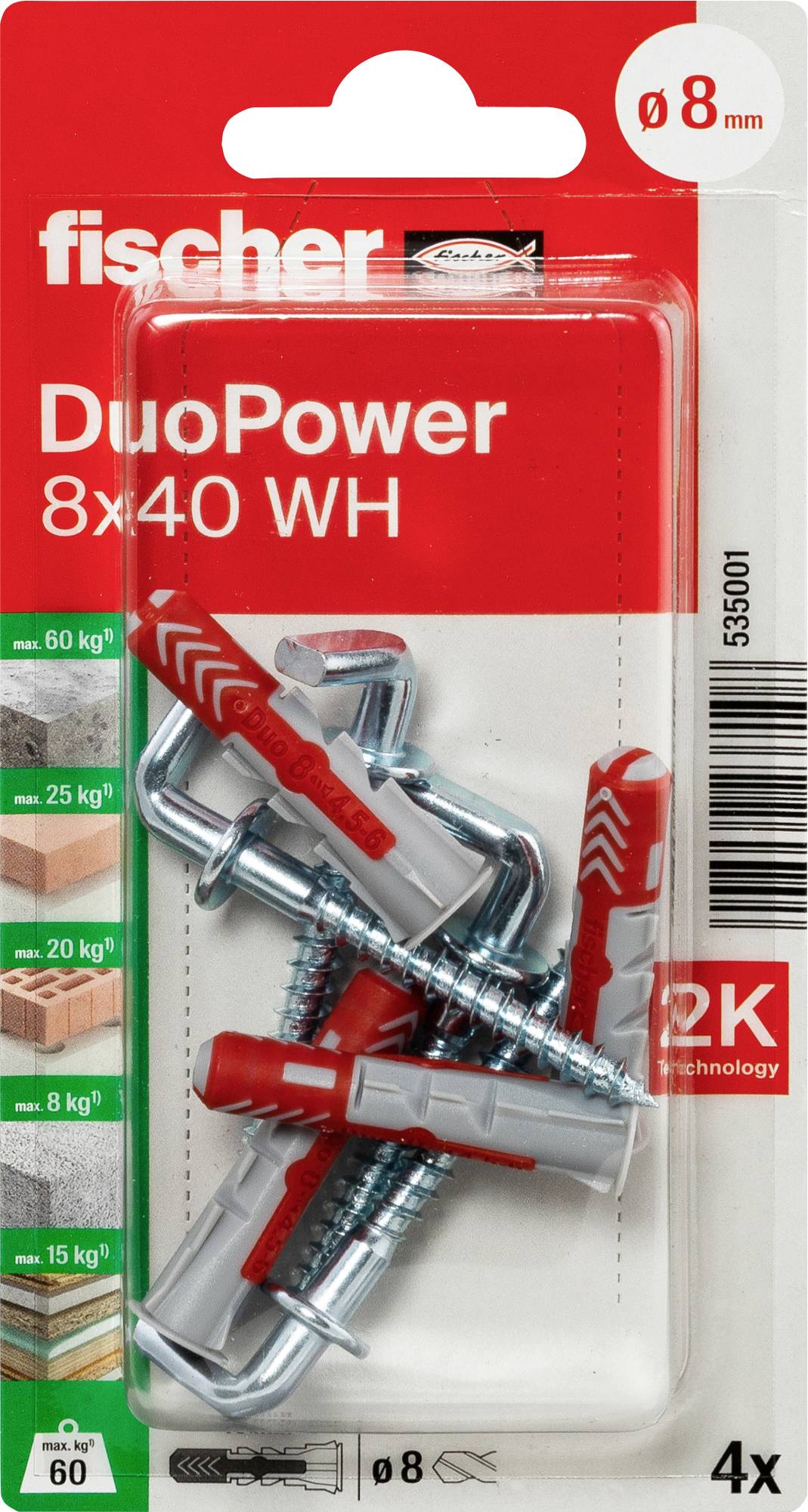 Fischer 535001 DuoPower 8 x 40 WH K NV Zestaw kołków 40 mm 8 mm 1 zest. - obrazek 1
