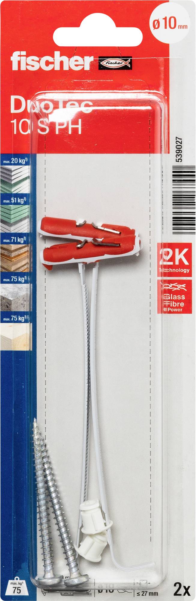 Fischer 539027 fischer DuoTec 10 S PH K NV Zestaw kołków 50 mm 1 zest. - obrazek 1