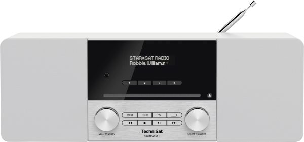 Radio TechniSat DIGITRADIO 3 DAB+, fale metrowe (VHF) z pilotem, funkcja budzika, funkcja ładowania akumulatora biały