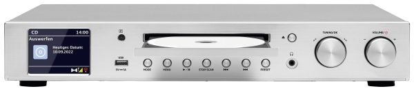 Adapter radia TechniSat DIGITRADIO 143 CD DAB, DAB+, Internet, fale metrowe (VHF) z pilotem, funkcja budzika srebrny