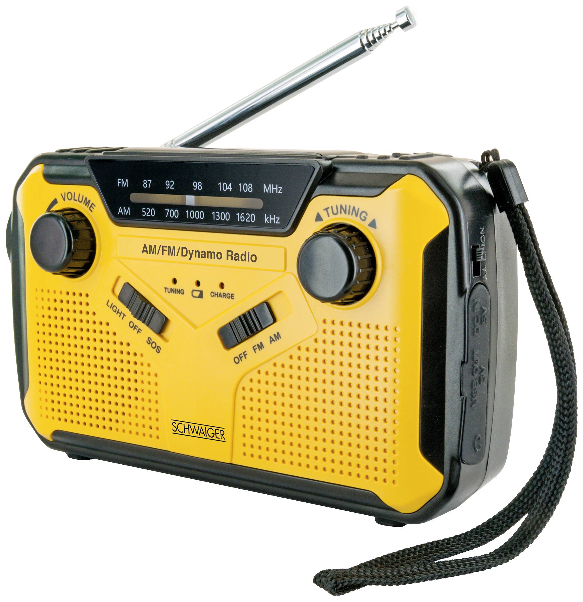 Radio outdoorowe Schwaiger fale metrowe (VHF), AM, FM korba ręczna, panel słoneczny, ochrona przeciwbryzgowa, wstrząsood - obrazek 1