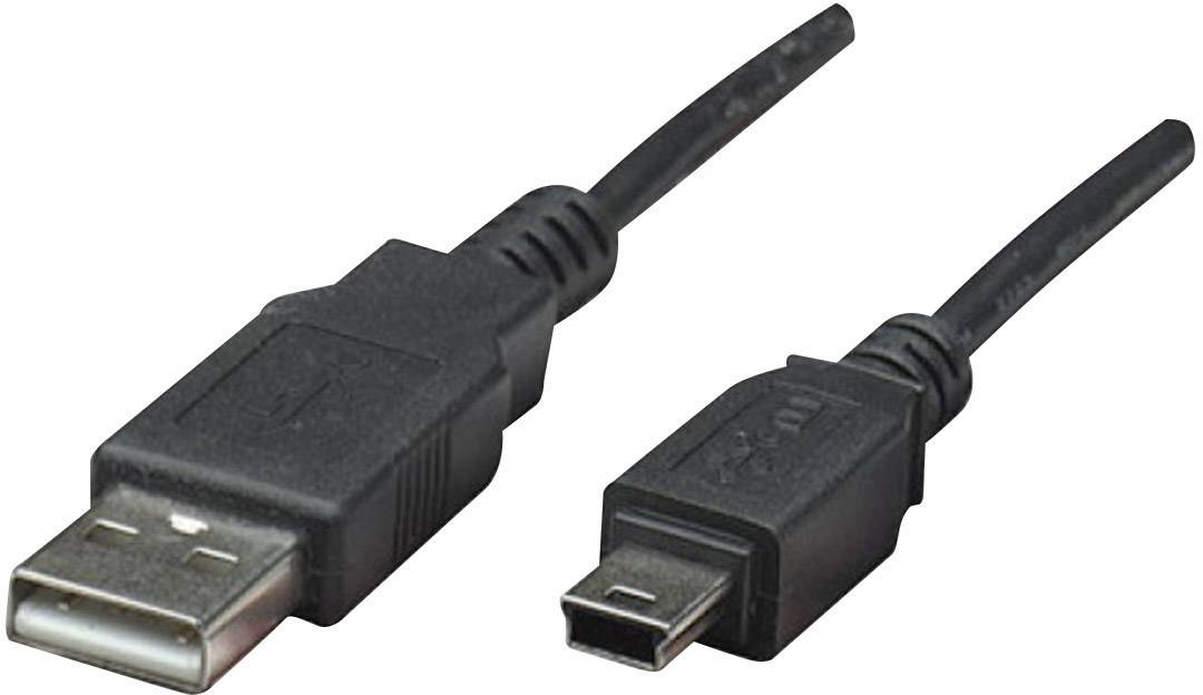Manhattan Kabel USB USB 2.0 Złącze męskie USB-A, Złącze męskie USB Mini-B 1.80 m czarny styki pozłacane , certyfikat UL - obrazek 1