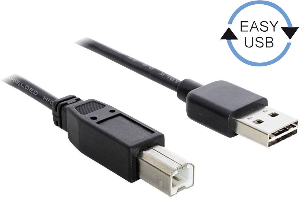 Delock Kabel USB USB 2.0 Złącze męskie USB-A, Złącze męskie USB-B 3.00 m czarny wtyczka po obu stronach, styki pozłacane - obrazek 1