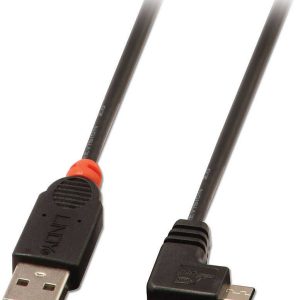 LINDY Kabel USB USB 2.0 Złącze męskie USB-A, Złącze męskie USB Micro-B 0.50 m czarny pod kątem 90° w prawo 31975