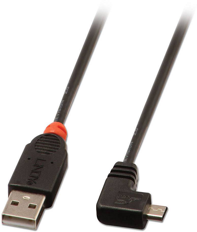 LINDY Kabel USB USB 2.0 Złącze męskie USB-A, Złącze męskie USB Micro-B 0.50 m czarny pod kątem 90° w prawo 31975 - obrazek 1