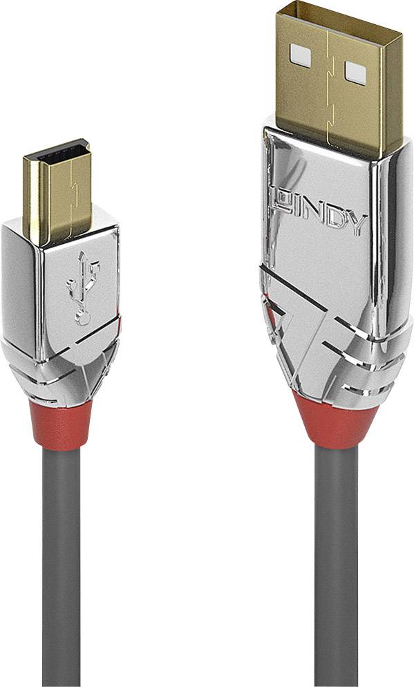 LINDY Kabel USB USB 2.0 Złącze męskie USB-A, Złącze męskie USB Mini-B 5.00 m szary styki pozłacane 36634 - obrazek 1