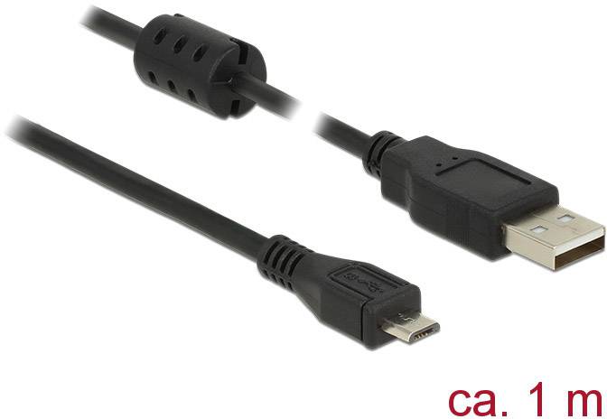 Delock Kabel USB USB 2.0 Złącze męskie USB-A, Złącze męskie USB Micro-B 1.00 m czarny z rdzeniem ferrytowym 84901 - obrazek 1