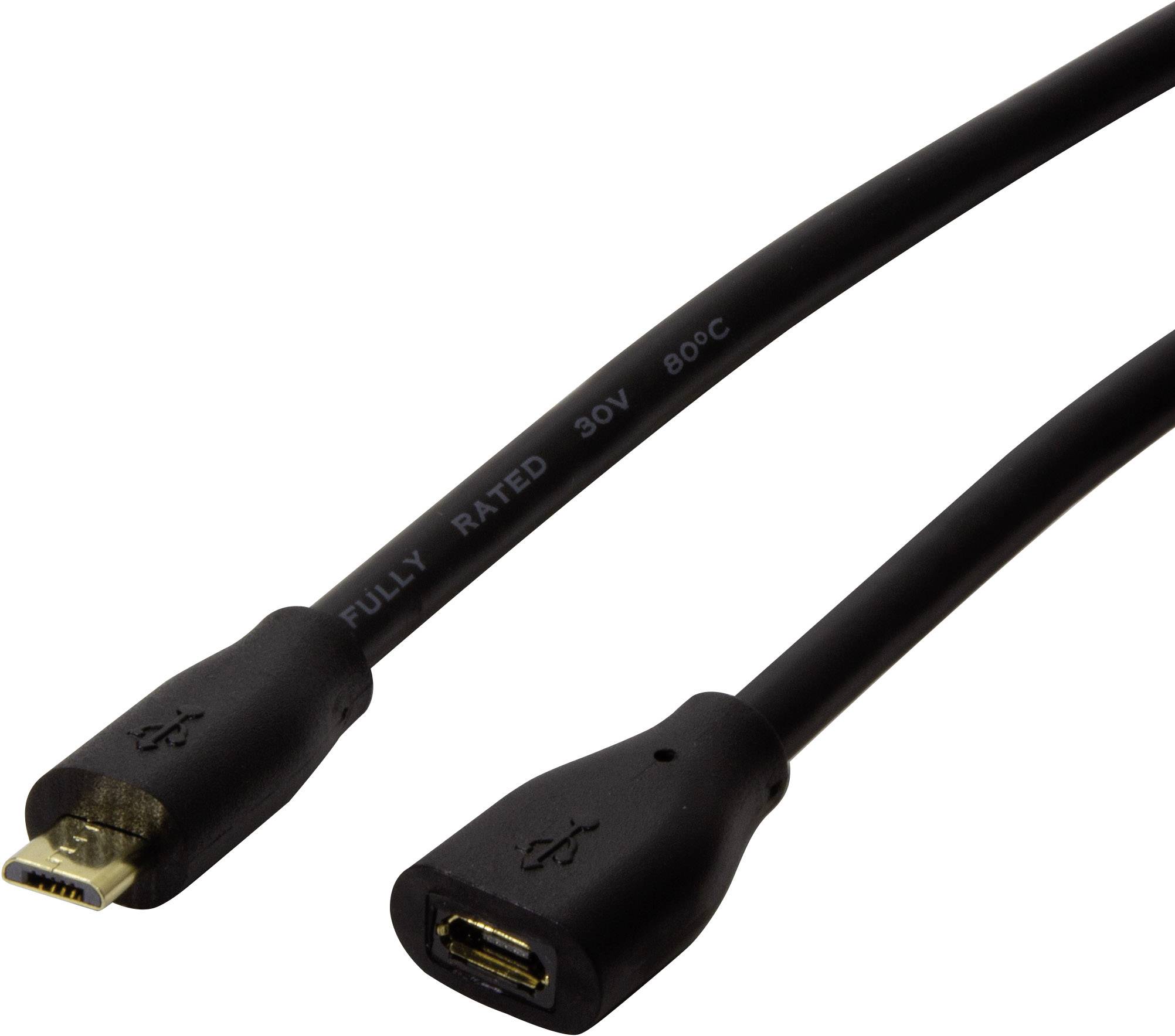 LogiLink Kabel USB USB 2.0 Złącze męskie USB Micro-B, Złącze żeńskie USB Micro-B 1.00 m czarny z przedłużaczem CU0121 - obrazek 1