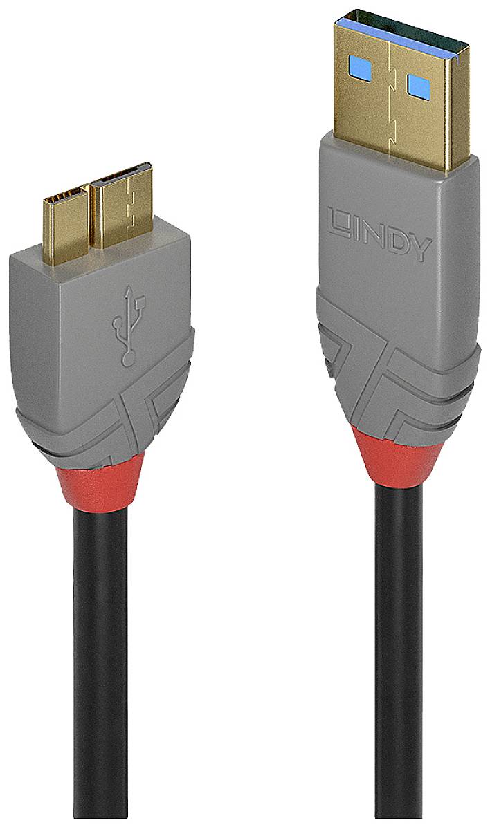 LINDY Kabel USB USB 3.2 Gen1 Złącze męskie USB-A, Złącze męskie USB Micro-B 3.0 3.00 m czarny 36768 - obrazek 1