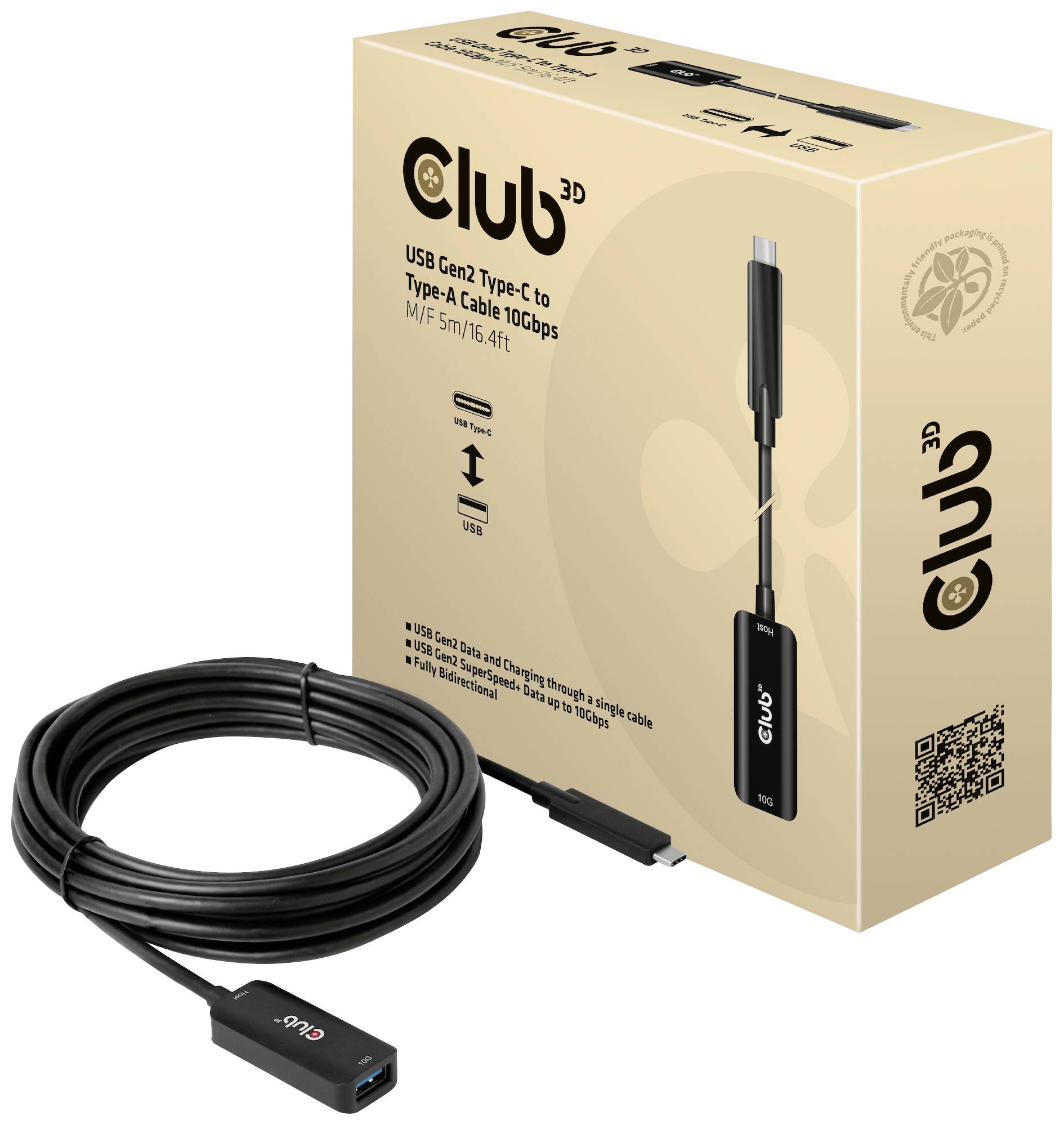 club3D Kabel USB USB 3.2 Gen2 Złącze męskie USB-C®, Złącze żeńskie USB-B 5.00 m czarny CAC-1536 - obrazek 1