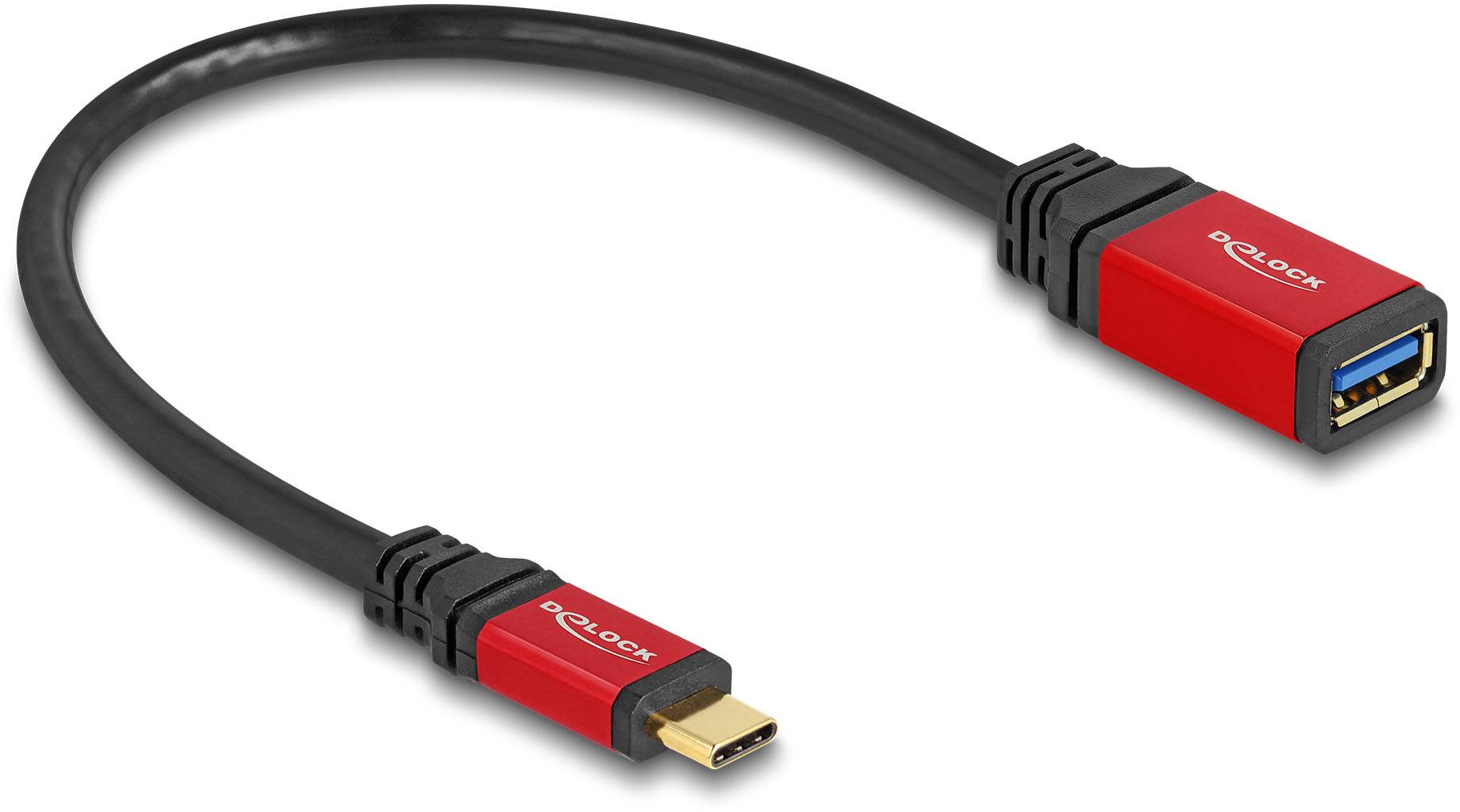 Delock USB-C Kabel USB 3.2 Gen2 Złącze męskie USB-C®, Złącze żeńskie USB-A 0.15 m czarny, czerwony konstrukcja okrągła 6 - obrazek 1