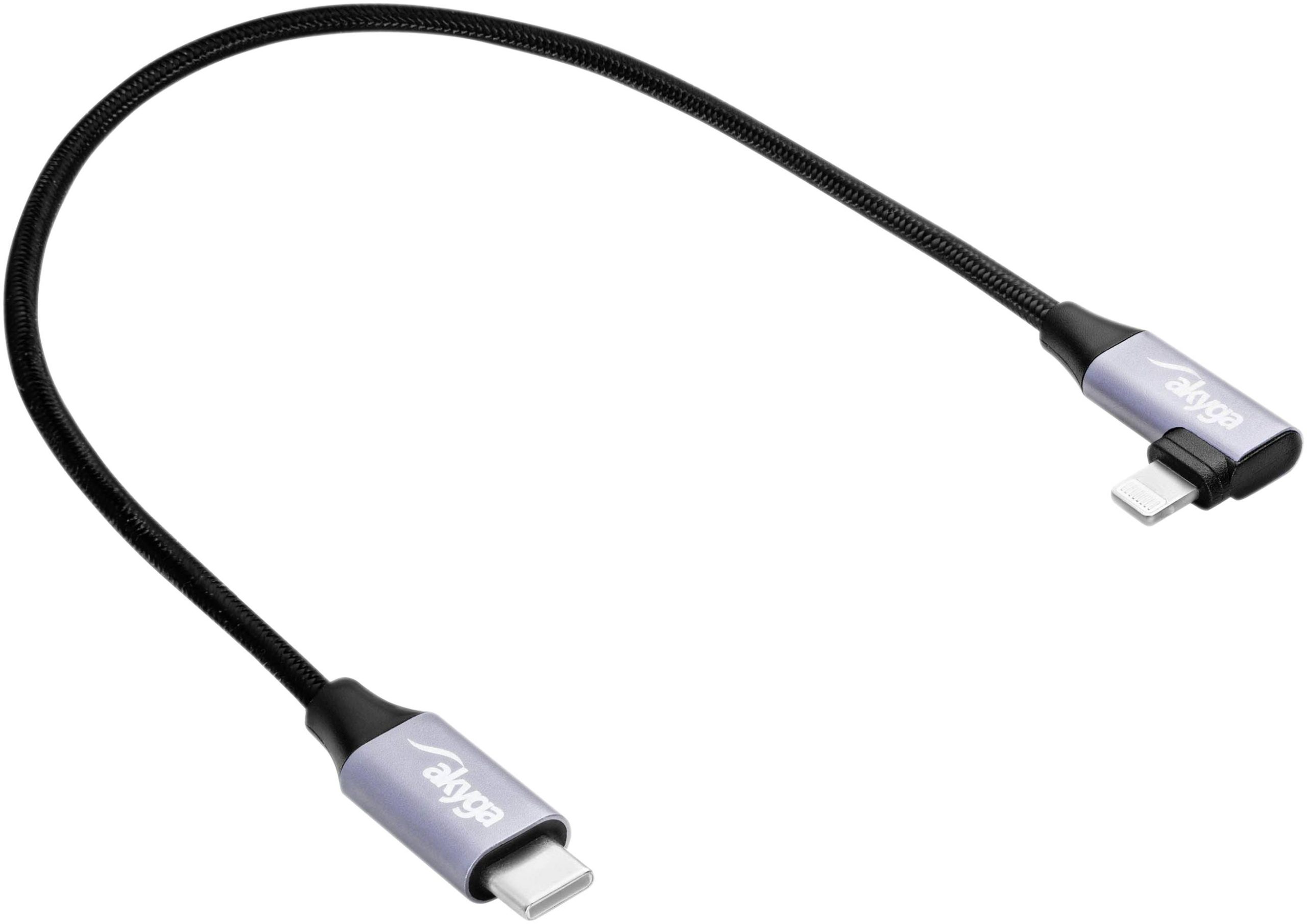 Akyga Kabel USB USB 2.0 Złącze męskie USB-C®, Złącze męskie Lightning 0.30 m czarny kątowe wyjście kablowe AK-USB-55 - obrazek 1