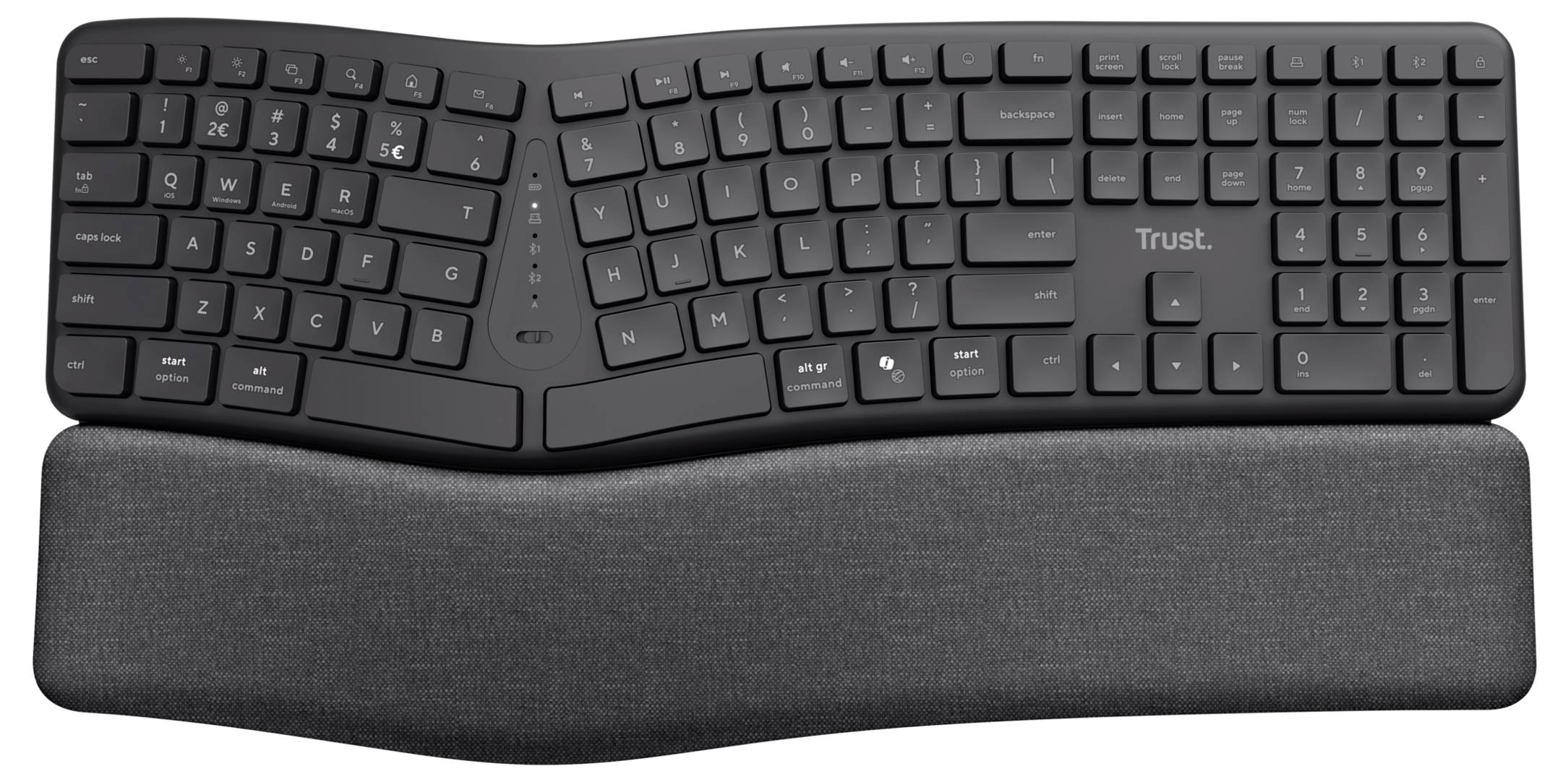 Klawiatura Trust Keyra ERGO Wireless Multi Keyboard DE Ergonomiczne Niemiecki, QWERTZ czarny - obrazek 1