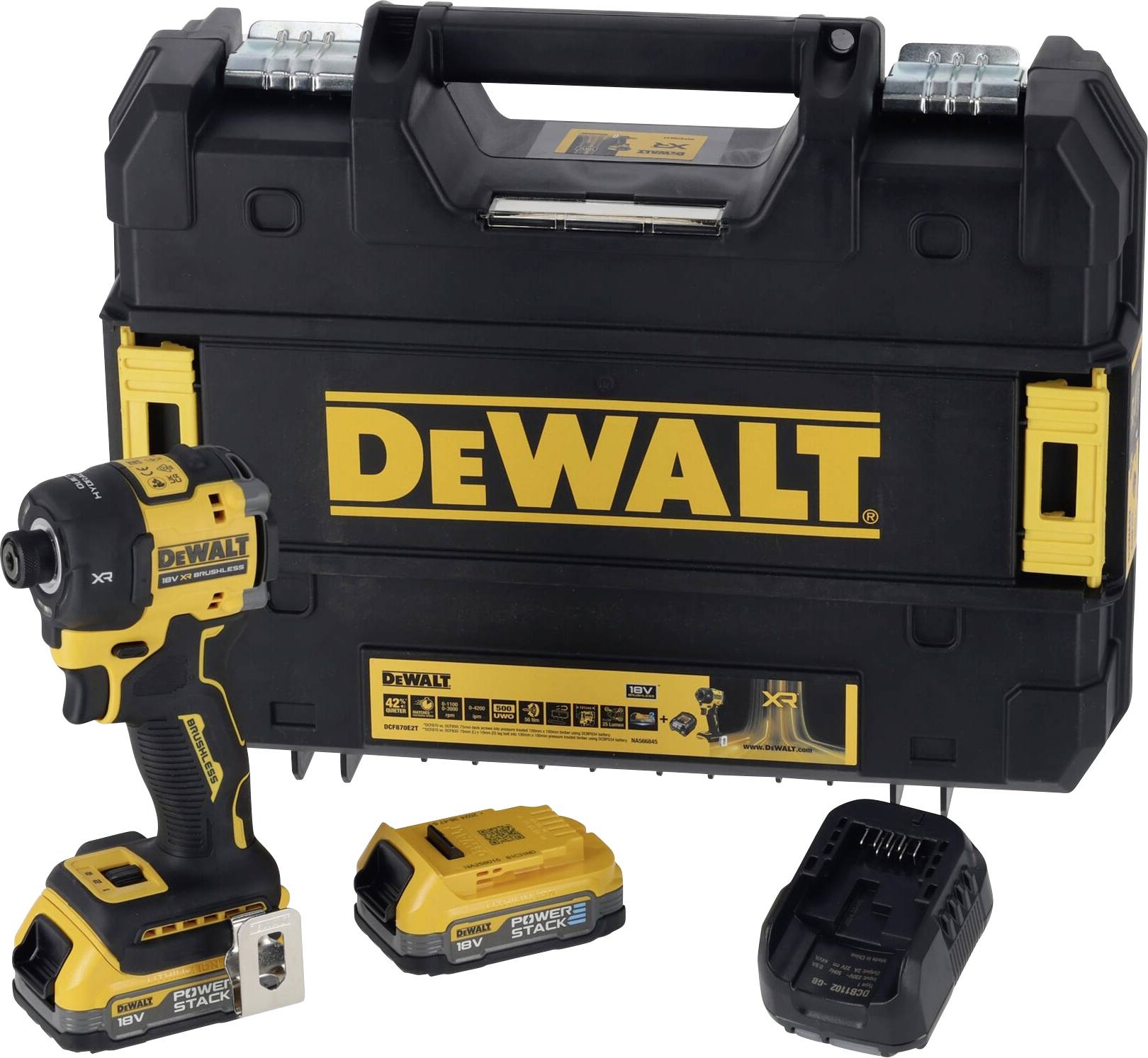 DEWALT DCF870E2T-QW DCF870E2T-QW Wkrętarka udarowa akumulatorowa 18 V Ilość dołączonych baterii 2 1.7 Ah bezszczotkowy, - obrazek 1