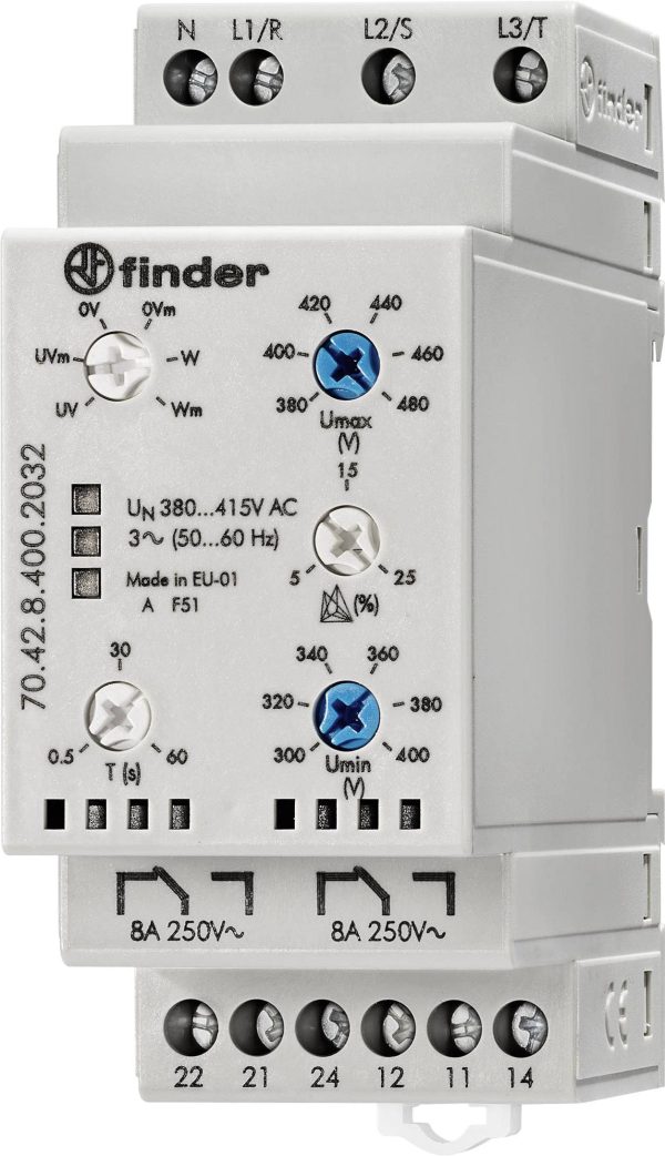 Przekaźnik monitorujący 380 – 415 V/AC 2 zestyki przełączne Finder 70.42.8.400.2032 1 szt.