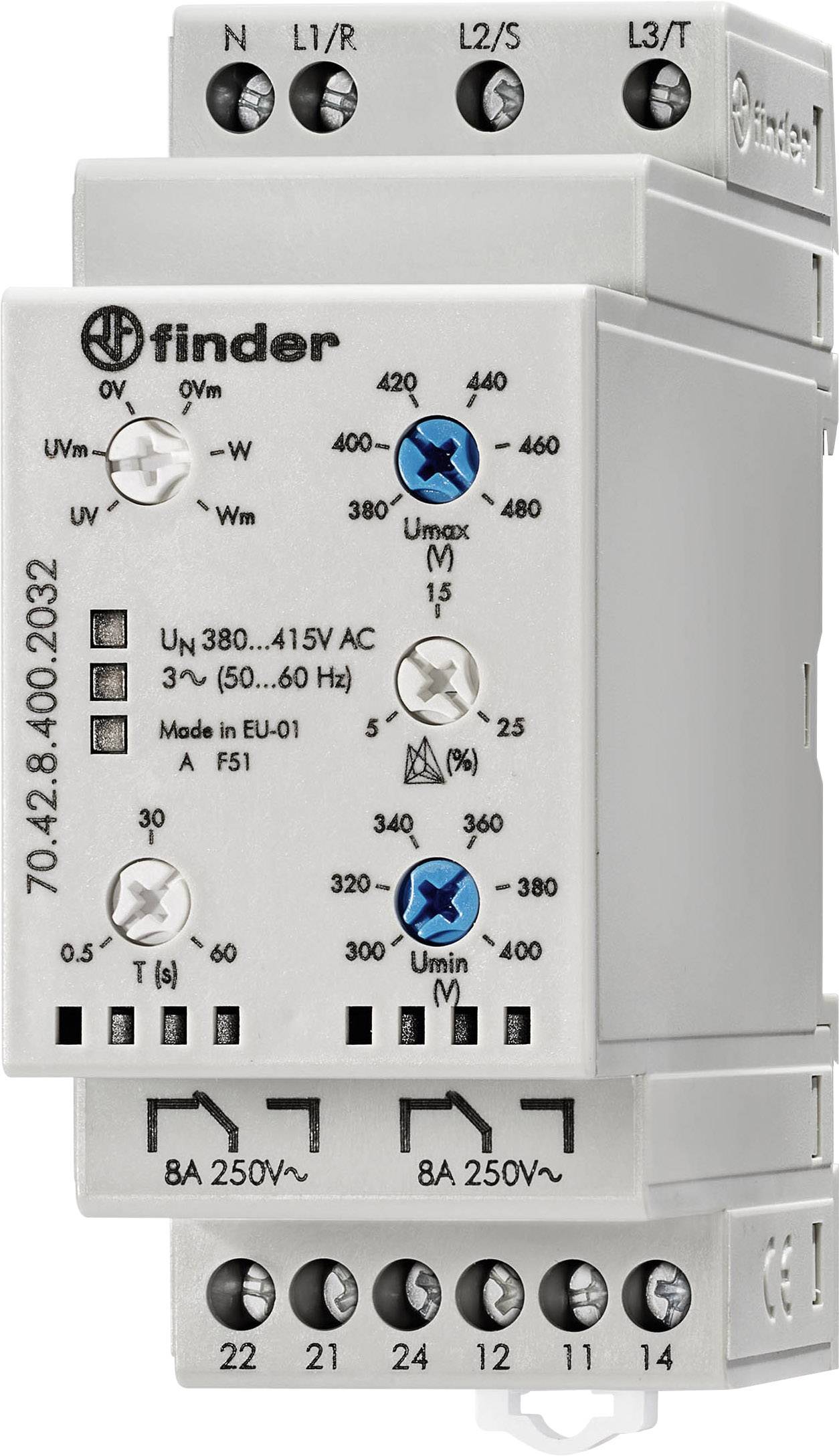Przekaźnik monitorujący 380 - 415 V/AC 2 zestyki przełączne Finder 70.42.8.400.2032 1 szt. - obrazek 1