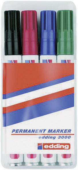 Edding 3000 4-3000-4-1999 Marker permanentny czarny, czerwony, niebieski, zielony Wodoodporny: Tak