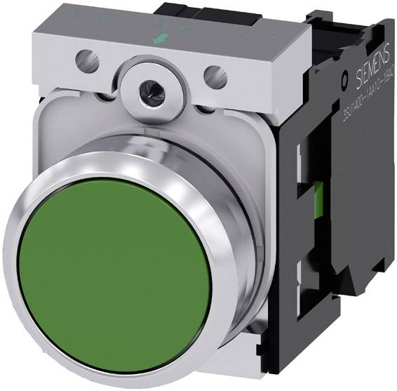Siemens 3SU11500AB401BA0 3SU1150-0AB40-1BA0 Przycisk pierścień przedni metalowy, błyszczący, siłownik płaski zielony 1 s - obrazek 1