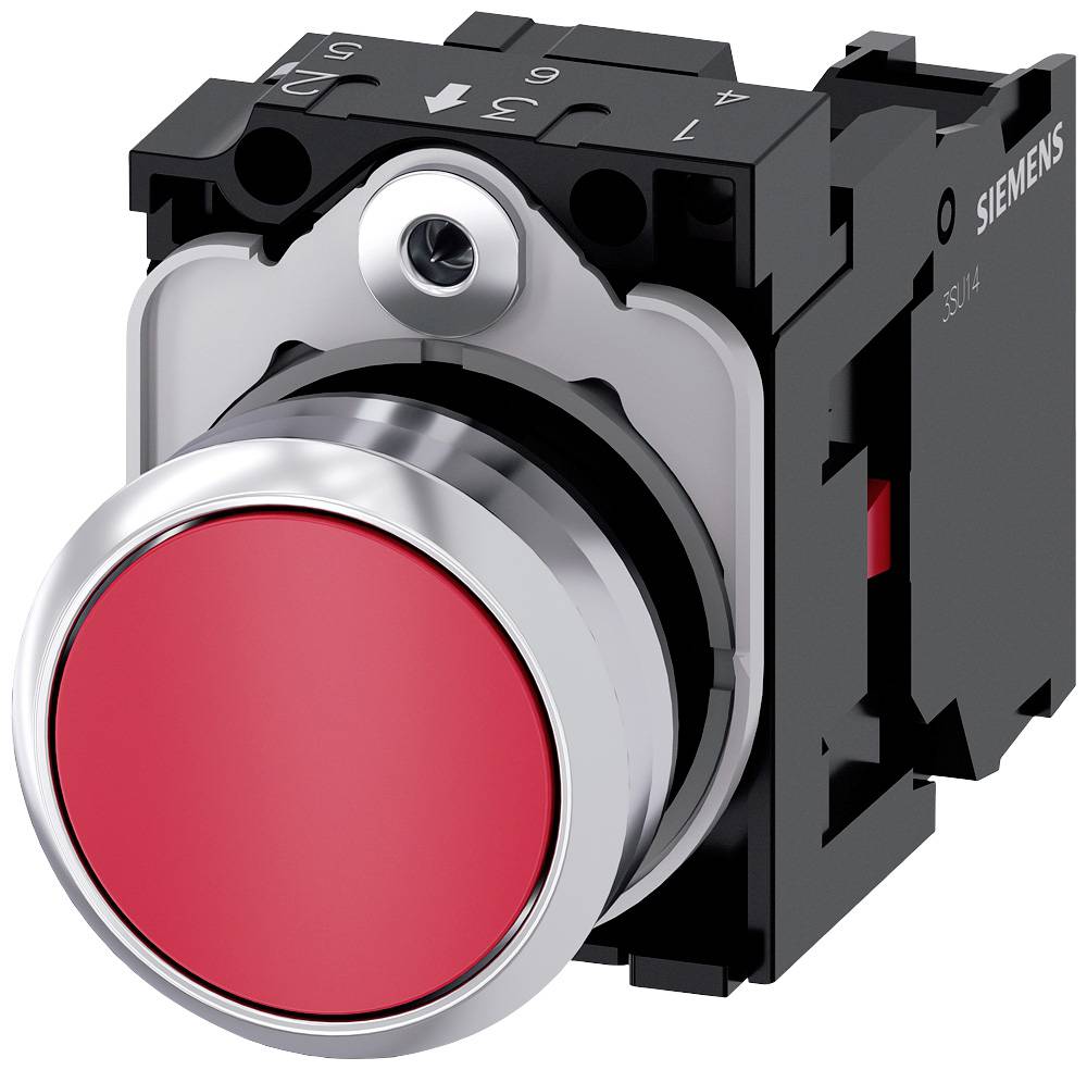 Siemens 3SU11500AB201CA0 3SU1150-0AB20-1CA0 Przycisk pierścień przedni metalowy, błyszczący, siłownik płaski czerwony 1 - obrazek 1