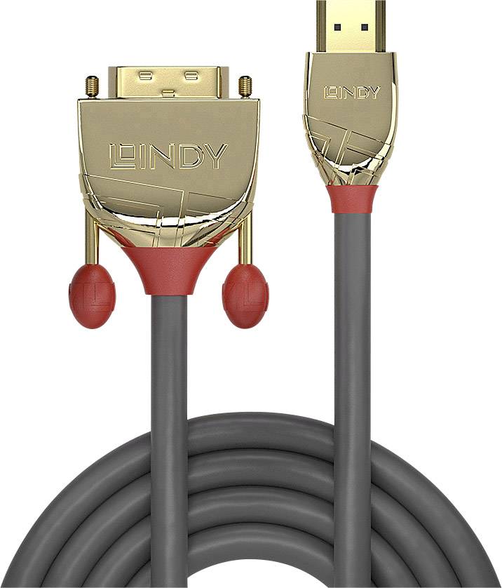 Kabel HDMI LINDY LINDY 2m Gold HDMI an DVI-D-Kabel 36195, HDMI-A do DVI 18+1 pin, 2.00 m - obrazek 1