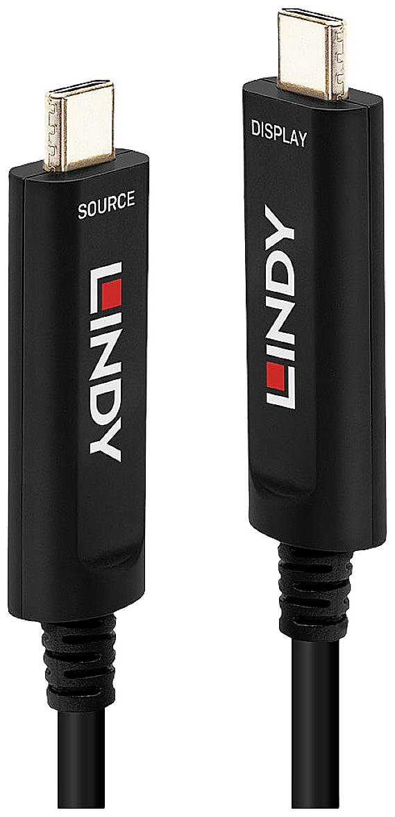 LINDY Thunderbolt kabel Złącze męskie USB-C®, Złącze męskie USB-C® 15.00 m czarny 38503 AOC (aktywny kabel optyczny) Kab - obrazek 1