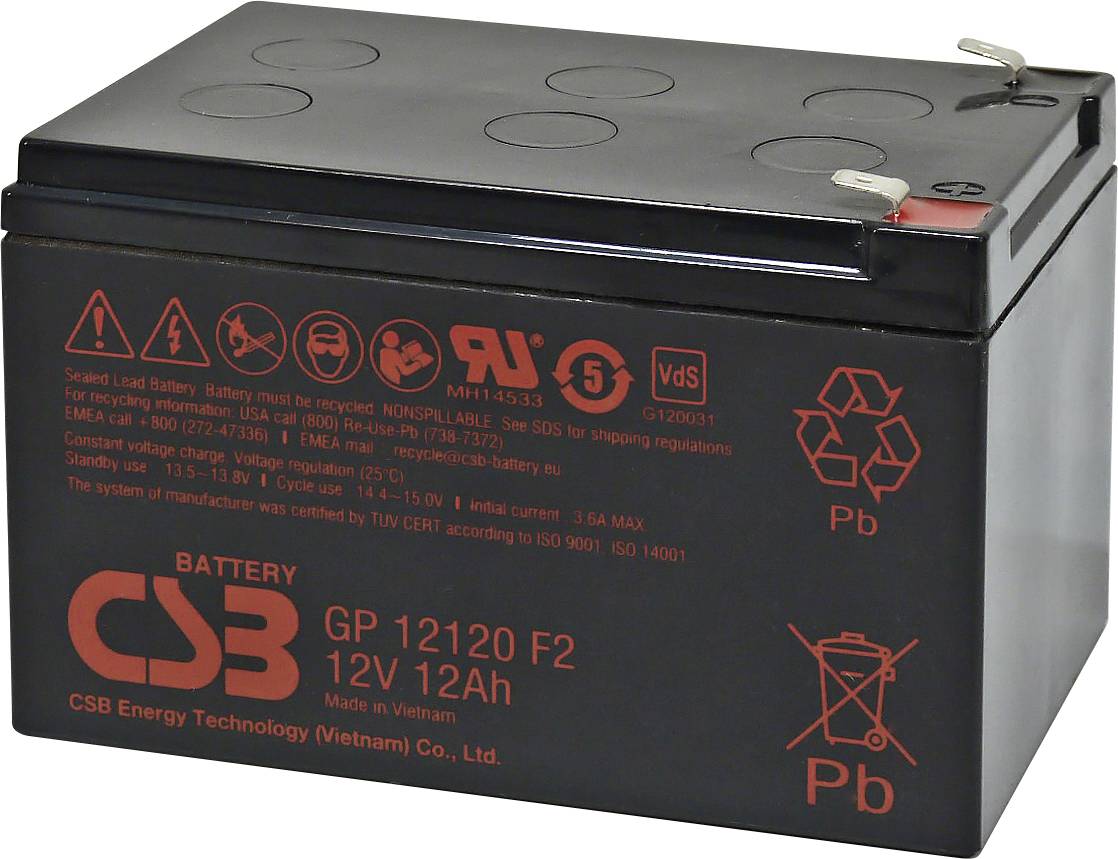 Akumulator ołowiowy CSB Battery GP 12120 Standby USV GP12120F2, AGM, 12 V, 12 Ah - obrazek 1