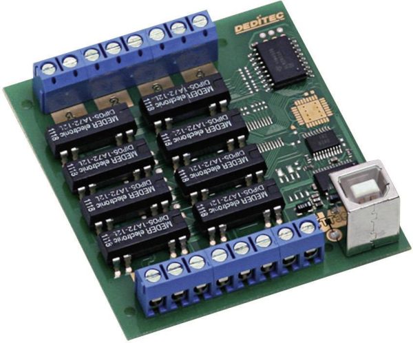 Interfejs kompaktowy cyfrowy Deditec USB-RELAIS-8_A, 8 wyjść przekaźnika zaciski śrubowe