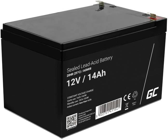 Akumulator ołowiowy Green Cell Green Cell - USV-Akku - 1 x Batterie - Sealed Lead Acid (SLA) AGM08, AGM, 12 V, 14 Ah - obrazek 1
