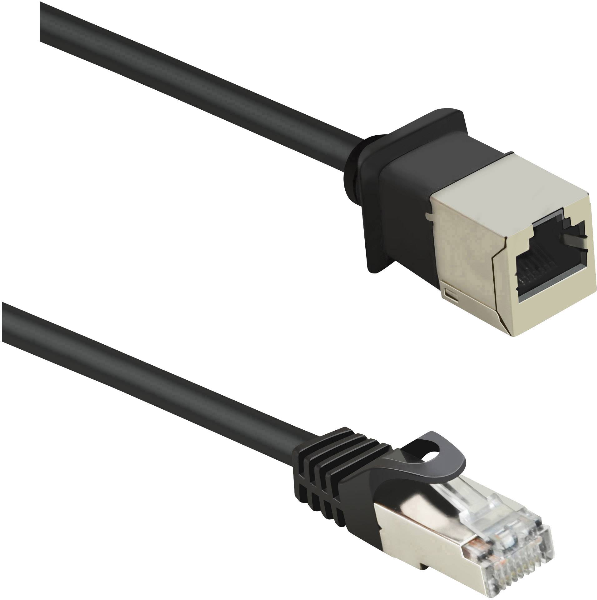 Renkforce RF-4394124 RJ45 Kabel sieciowy, kabel krosowy CAT 5e F/UTP 0.50 m czarny przedłużacz z zaczepami blokującymi, - obrazek 1