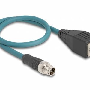 kabel LAN Delock 60071, 1 szt., RJ45, M12, S/FTP, 0.50 m, turkusowy kabel LAN Delock 60071, 1 szt., RJ45, M12, S/FTP, 0.50 m, turkusowy