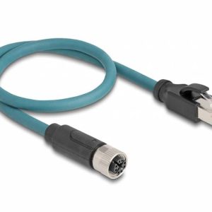 kabel LAN Delock 60076, 1 szt., RJ45, M12, S/FTP, 0.50 m, turkusowy kabel LAN Delock 60076, 1 szt., RJ45, M12, S/FTP, 0.50 m, turkusowy