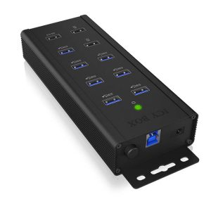 ICY BOX 60362 USB-Hub 10 Portów USB-A USB 3.0 5 GBit/s z gniazdem szybkiego ładowania czarny IB-HUB1703-QC3, 7 Port USB