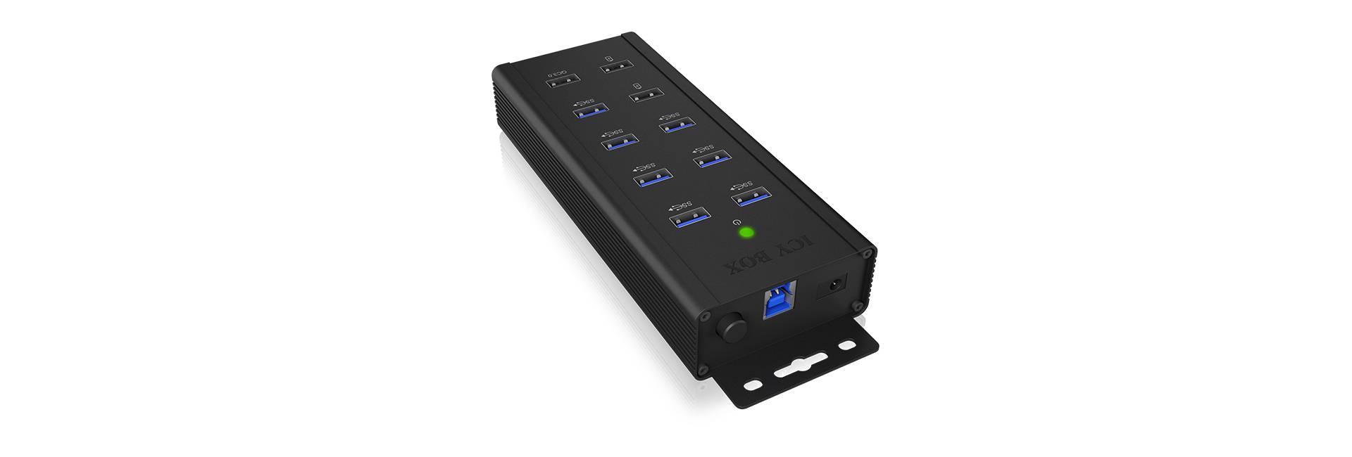 ICY BOX 60362 USB-Hub 10 Portów USB-A USB 3.0 5 GBit/s z gniazdem szybkiego ładowania czarny IB-HUB1703-QC3, 7 Port USB - obrazek 1