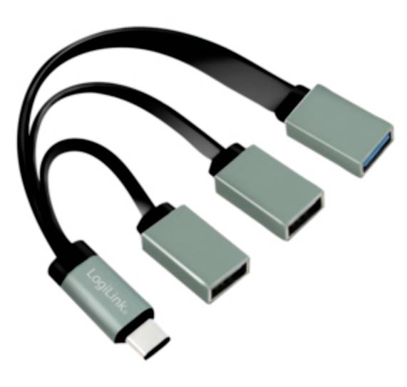 LogiLink UA0315 USB-Hub 3 Porty USB-A USB 3.1 Gen1 5 GBit/s z wtyczką USB-C czarny, szary UA0315 - obrazek 1