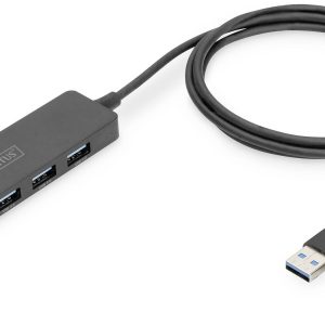 Digitus DA-70236 USB-Hub 4 porty USB-A USB 3.0 5 GBit/s z wtyczką USB-C czarny DA-70236