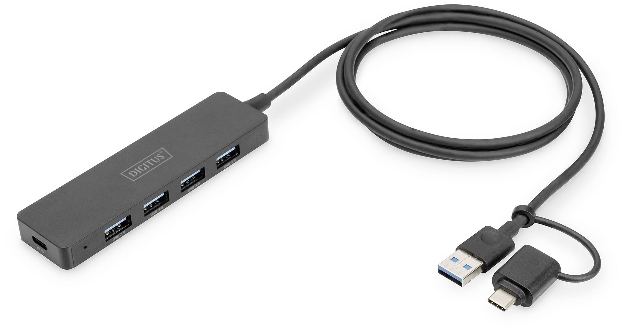 Digitus DA-70236 USB-Hub 4 porty USB-A USB 3.0 5 GBit/s z wtyczką USB-C czarny DA-70236 - obrazek 1