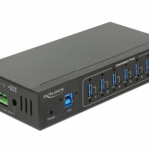 Delock 63311 USB-Hub 7 Portów USB-A, Gniazdo DC 3,5 mm USB 3.2 Gen1 5 GBit/s czarny 63311