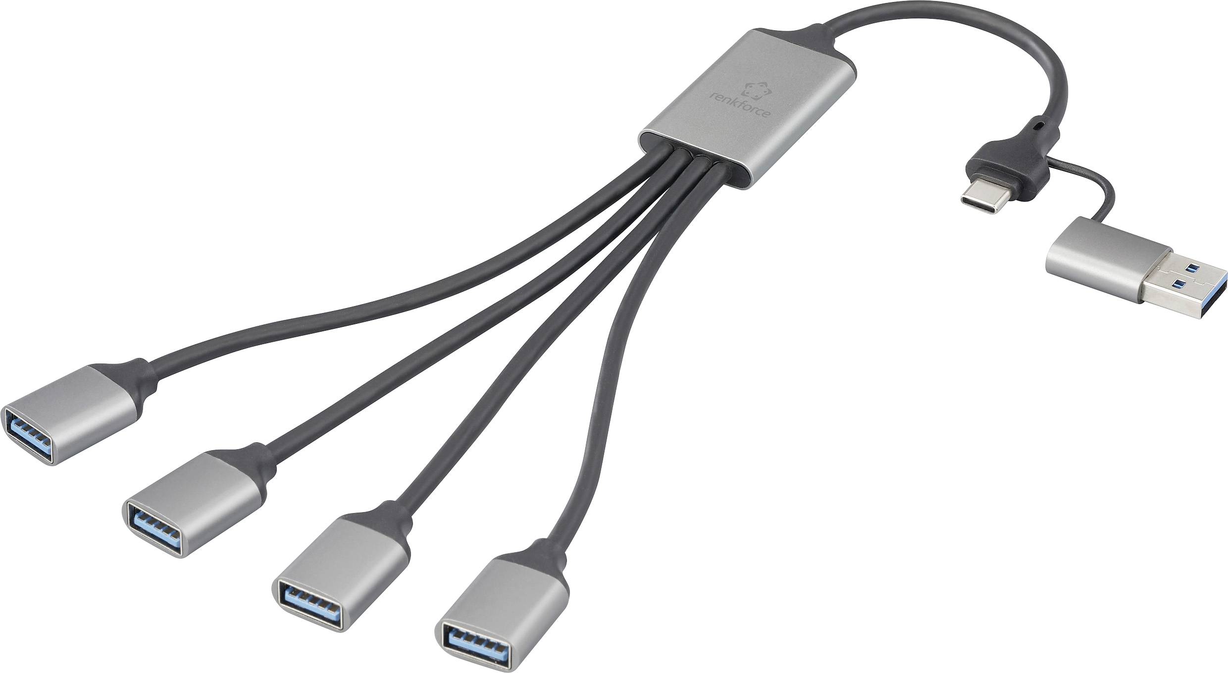 Renkforce RF-6861934 USB-Hub 4 porty USB-A USB 3.0 5 GBit/s aluminiowa obudowa szary RF-HUB-300 - obrazek 1