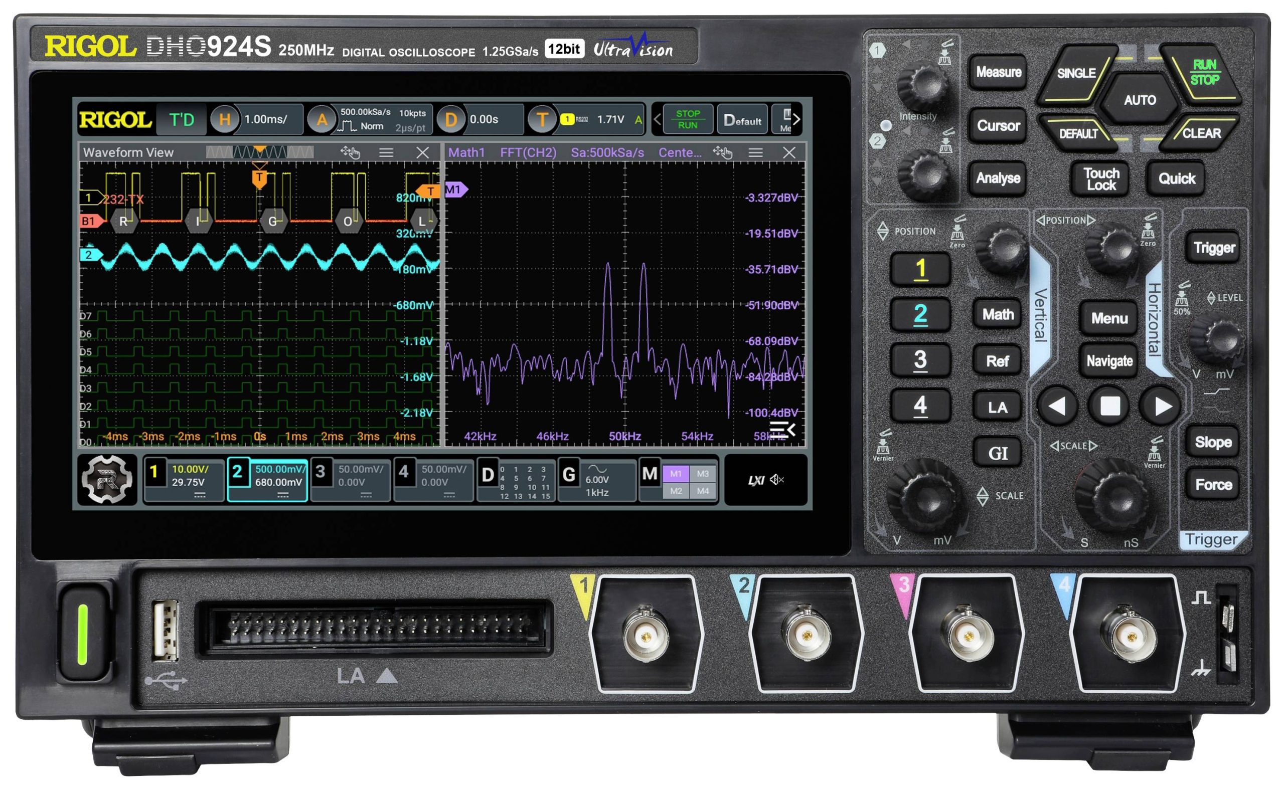 Oscyloskop cyfrowy Rigol DHO924S 250 MHz 1.25 GSa/s Kalibracja (DAkkS) - obrazek 1