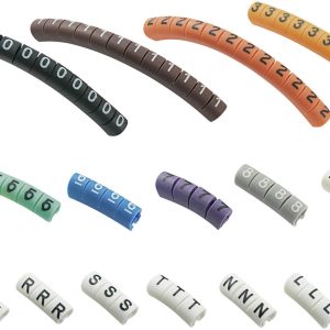 Klips do znakowania z nadrukiem 0 – 9|A|E|L|N|R|S|T|-|+, zakres średnicy zewnętrznej od 1 do 3 mm 545007 ECMKP-1