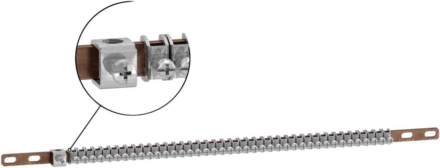 Schneider Electric LVS04202 PrismaSeT-P, Linergy TB, szyna uziemiająca, przekrój 12x3mm, zaciski 1x16-35mm² i 20x2,5-16m - obrazek 1
